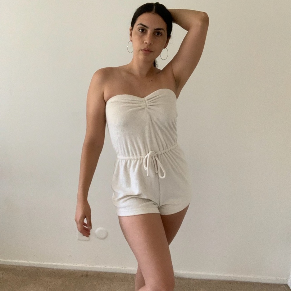 White Vintage Style Terry Cloth Romper